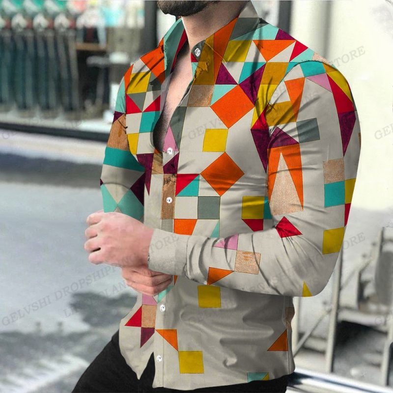 Geometric Shirts Men Fashion Shirt Long Sleeve Hawaiian Shirts Beach Blouse Men's Clothing Graffiti Camisas Streetwear Clothing - Image 9