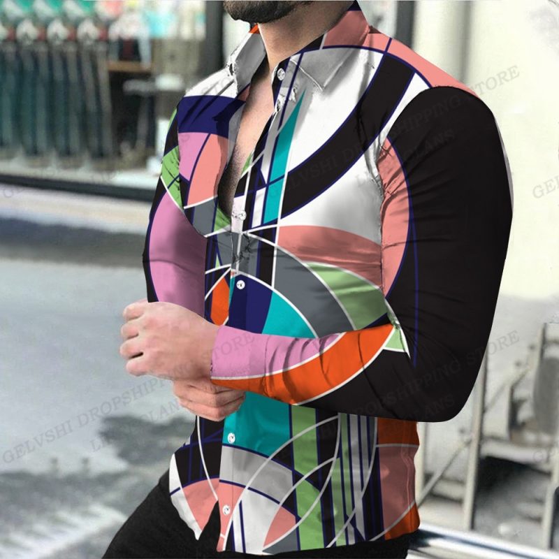 Geometric Shirts Men Fashion Shirt Long Sleeve Hawaiian Shirts Beach Blouse Men's Clothing Graffiti Camisas Streetwear Clothing - Image 10