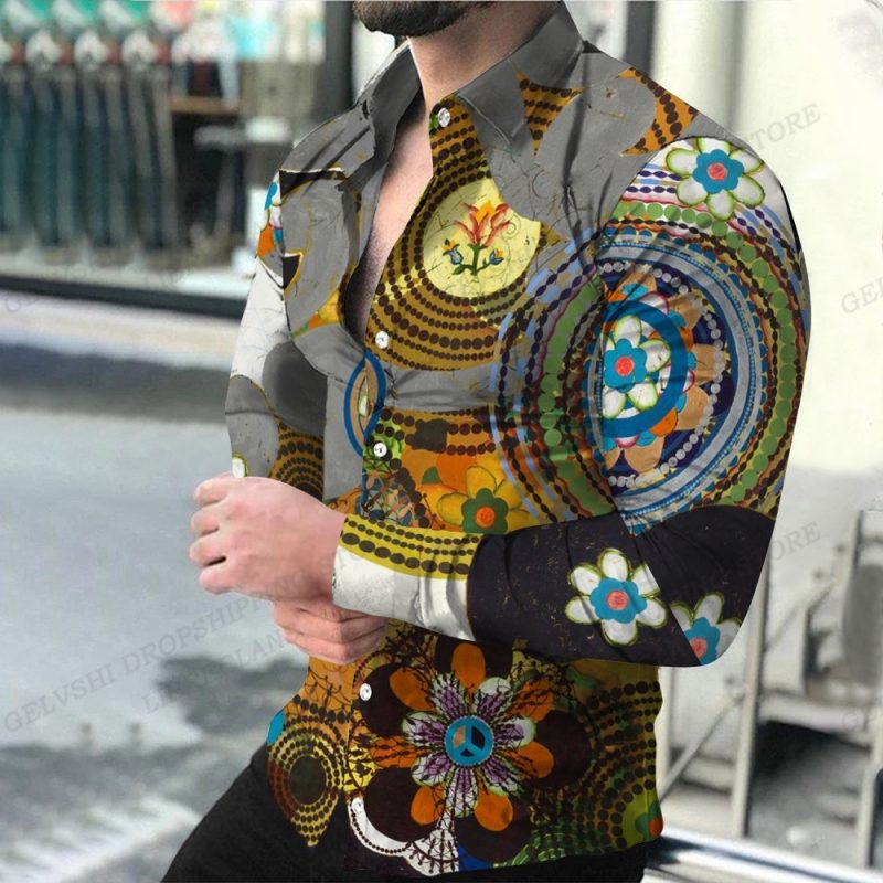 Geometric Shirts Men Fashion Shirt Long Sleeve Hawaiian Shirts Beach Blouse Men's Clothing Graffiti Camisas Streetwear Clothing - Image 11