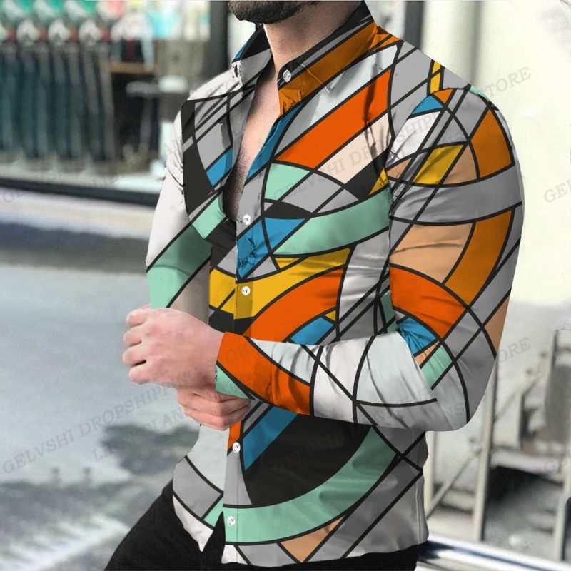 Geometric Shirts Men Fashion Shirt Long Sleeve Hawaiian Shirts Beach Blouse Men's Clothing Graffiti Camisas Streetwear Clothing - Image 12