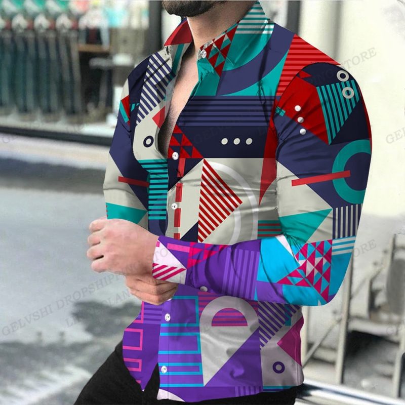 Geometric Shirts Men Fashion Shirt Long Sleeve Hawaiian Shirts Beach Blouse Men's Clothing Graffiti Camisas Streetwear Clothing - Image 13