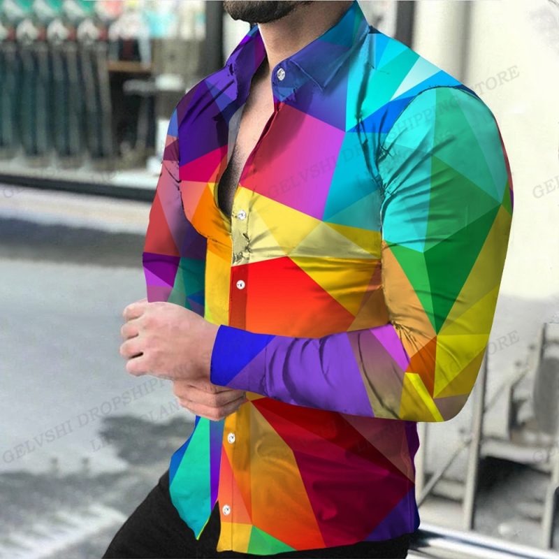 Geometric Shirts Men Fashion Shirt Long Sleeve Hawaiian Shirts Beach Blouse Men's Clothing Graffiti Camisas Streetwear Clothing - Image 14
