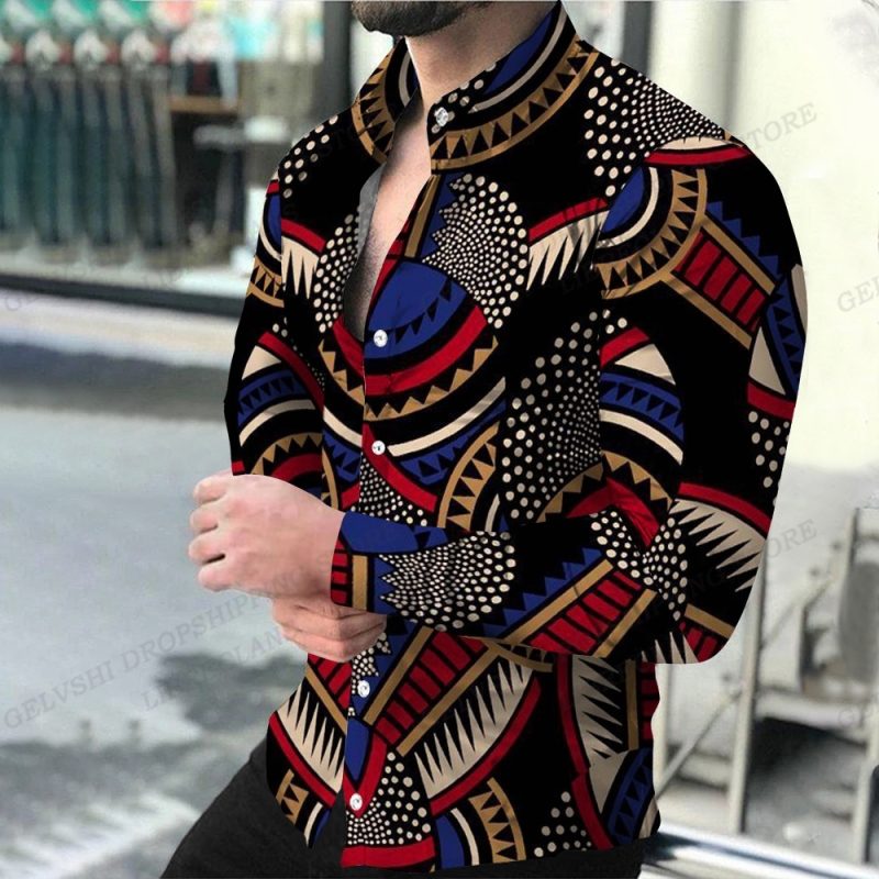 Geometric Shirts Men Fashion Shirt Long Sleeve Hawaiian Shirts Beach Blouse Men's Clothing Graffiti Camisas Streetwear Clothing - Image 16