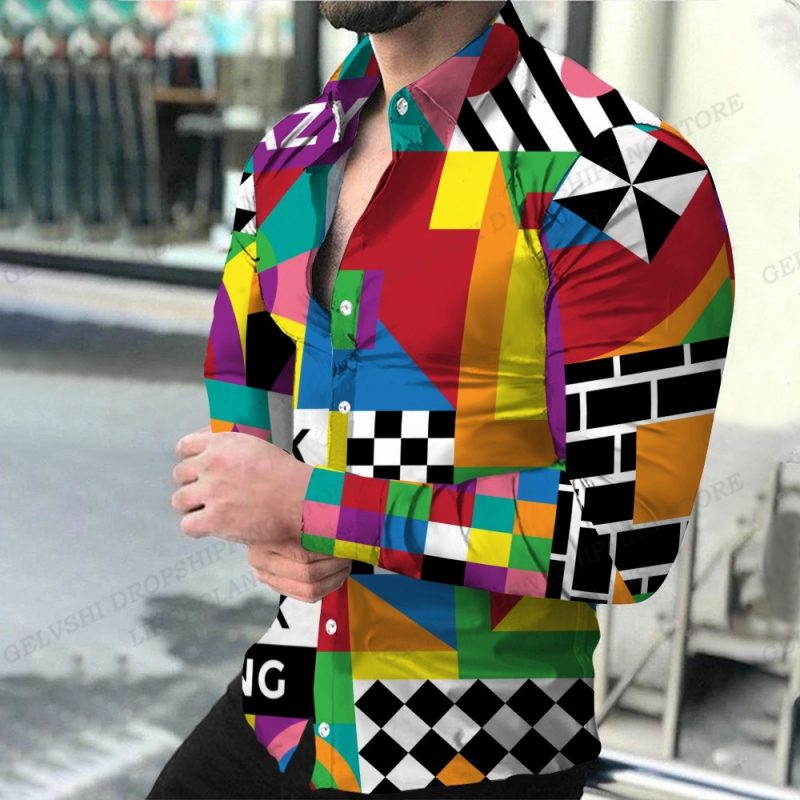 Geometric Shirts Men Fashion Shirt Long Sleeve Hawaiian Shirts Beach Blouse Men's Clothing Graffiti Camisas Streetwear Clothing - Image 17