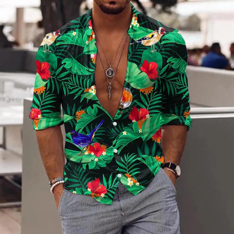 New Trend Men's Shirts Casual Floral Printed Lapel Button Long Sleeve Light Luxury Tops - Image 2