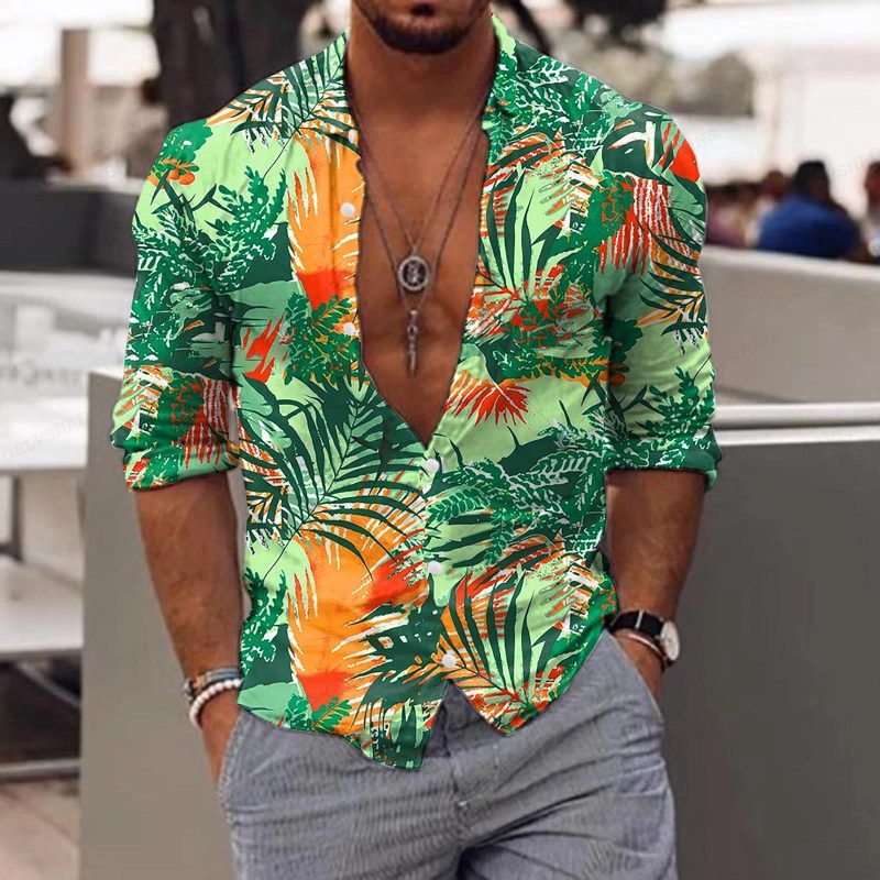 New Trend Men's Shirts Casual Floral Printed Lapel Button Long Sleeve Light Luxury Tops - Image 8