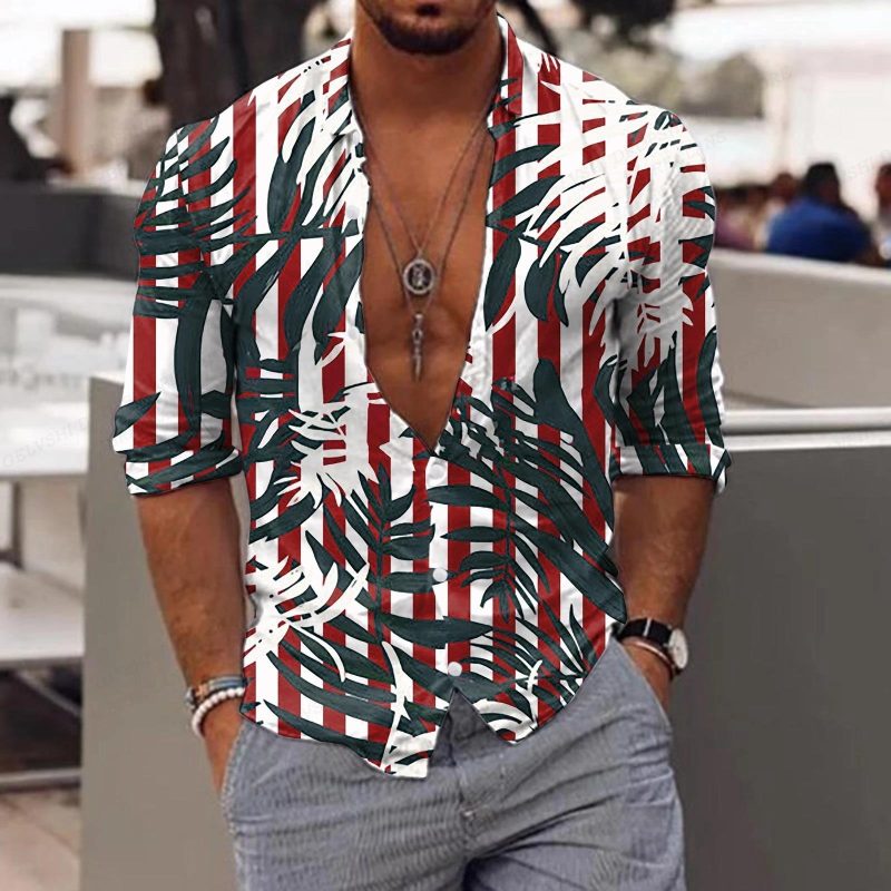 New Trend Men's Shirts Casual Floral Printed Lapel Button Long Sleeve Light Luxury Tops - Image 9