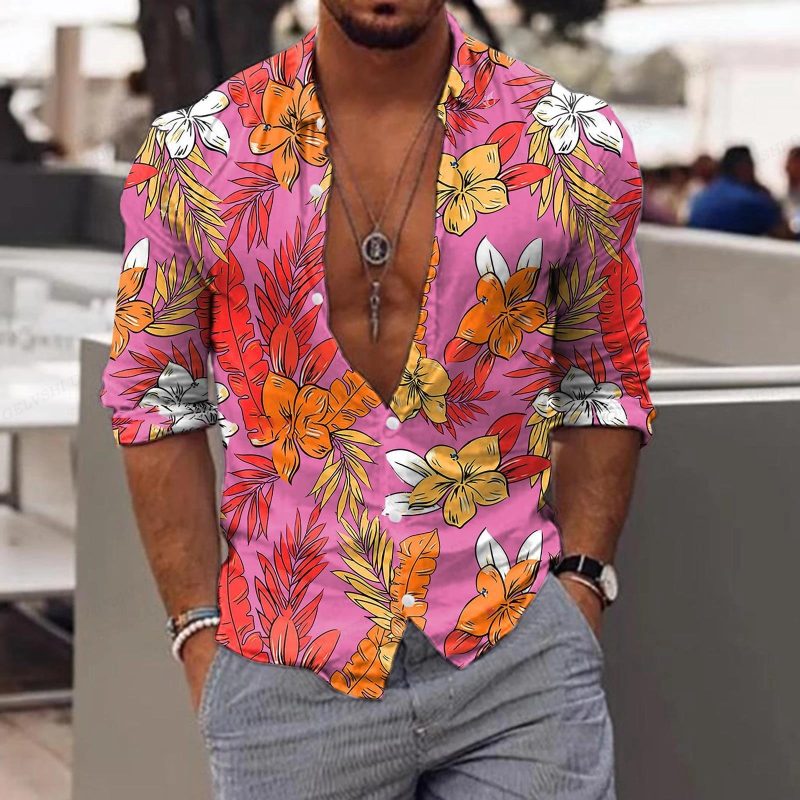 New Trend Men's Shirts Casual Floral Printed Lapel Button Long Sleeve Light Luxury Tops - Image 10