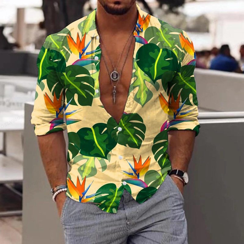 New Trend Men's Shirts Casual Floral Printed Lapel Button Long Sleeve Light Luxury Tops - Image 11