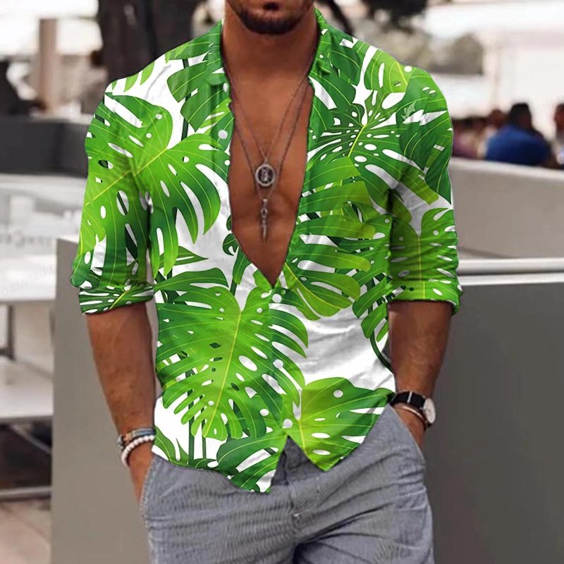 New Trend Men's Shirts Casual Floral Printed Lapel Button Long Sleeve Light Luxury Tops - Image 13