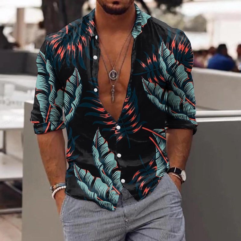 New Trend Men's Shirts Casual Floral Printed Lapel Button Long Sleeve Light Luxury Tops - Image 15