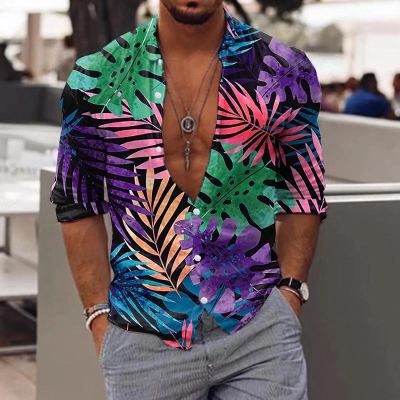 New Trend Men's Shirts Casual Floral Printed Lapel Button Long Sleeve Light Luxury Tops - Image 16