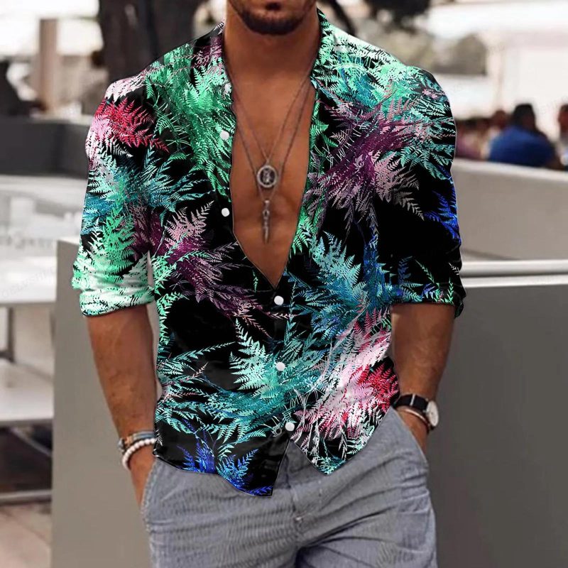 New Trend Men's Shirts Casual Floral Printed Lapel Button Long Sleeve Light Luxury Tops - Image 18
