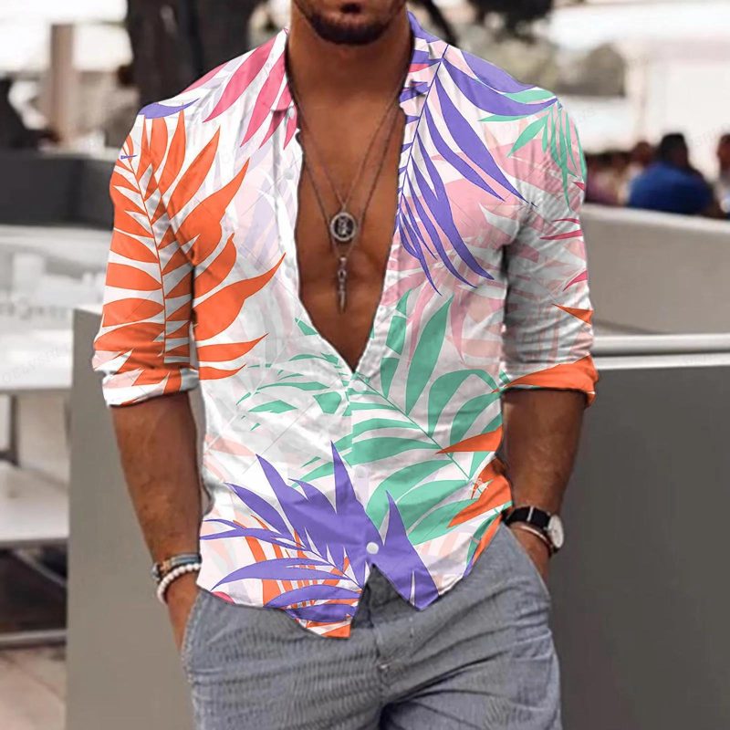 New Trend Men's Shirts Casual Floral Printed Lapel Button Long Sleeve Light Luxury Tops - Image 19