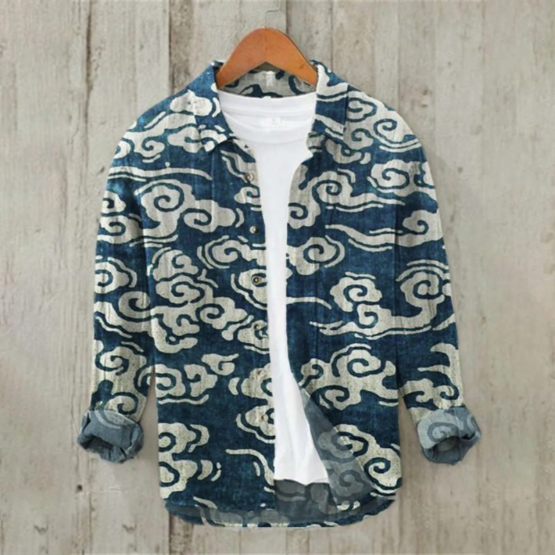 2024 Men's 3D Printed Pattern Lapel Top Casual Loose Retro Long Sleeved Shirt New Fashion Design Harajuku men's Shirt S-5XL - Image 2