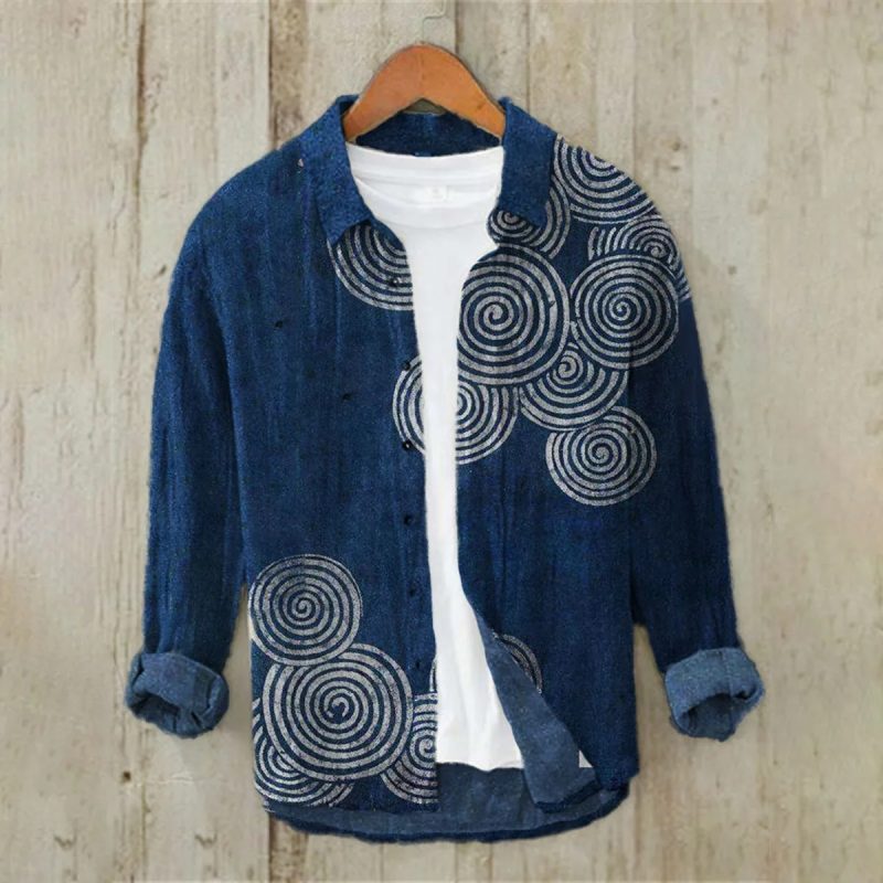 2024 Men's 3D Printed Pattern Lapel Top Casual Loose Retro Long Sleeved Shirt New Fashion Design Harajuku men's Shirt S-5XL - Image 3