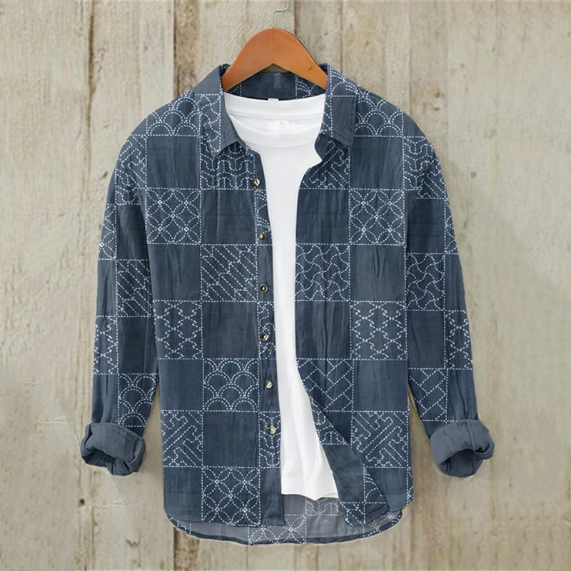 2024 Men's 3D Printed Pattern Lapel Top Casual Loose Retro Long Sleeved Shirt New Fashion Design Harajuku men's Shirt S-5XL - Image 4