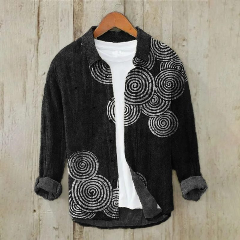 2024 Men's 3D Printed Pattern Lapel Top Casual Loose Retro Long Sleeved Shirt New Fashion Design Harajuku men's Shirt S-5XL - Image 5