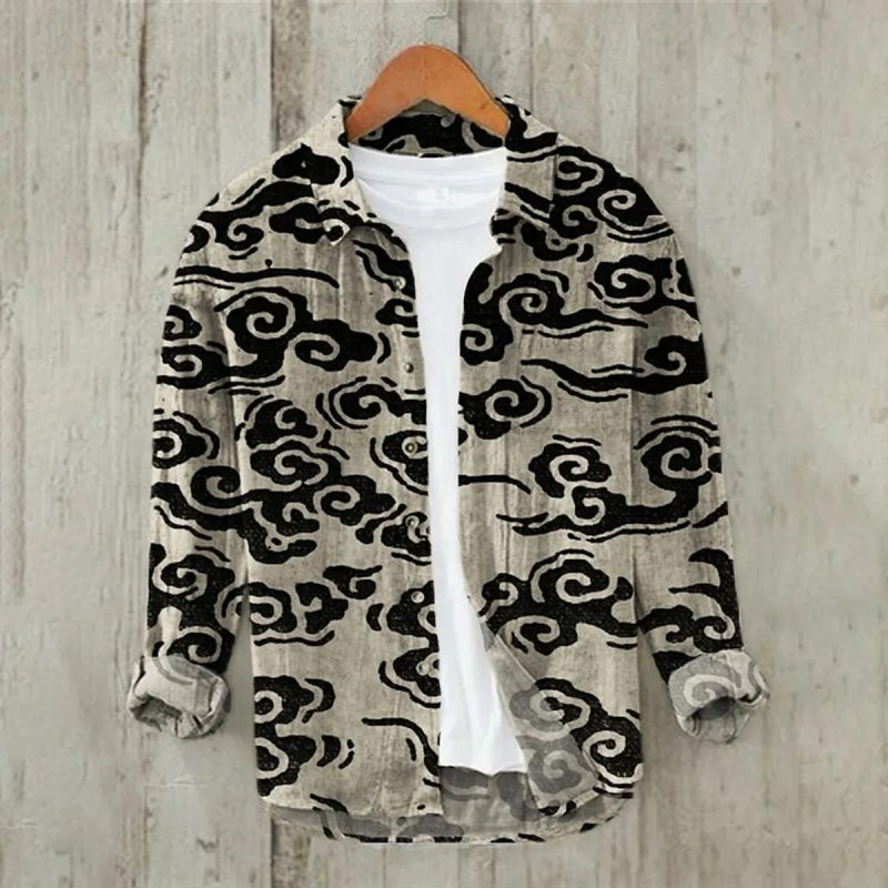 2024 Men's 3D Printed Pattern Lapel Top Casual Loose Retro Long Sleeved Shirt New Fashion Design Harajuku men's Shirt S-5XL - Image 8
