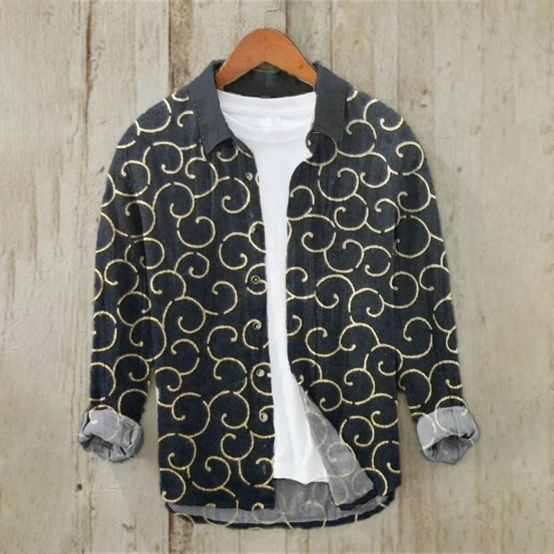 2024 Men's 3D Printed Pattern Lapel Top Casual Loose Retro Long Sleeved Shirt New Fashion Design Harajuku men's Shirt S-5XL - Image 9