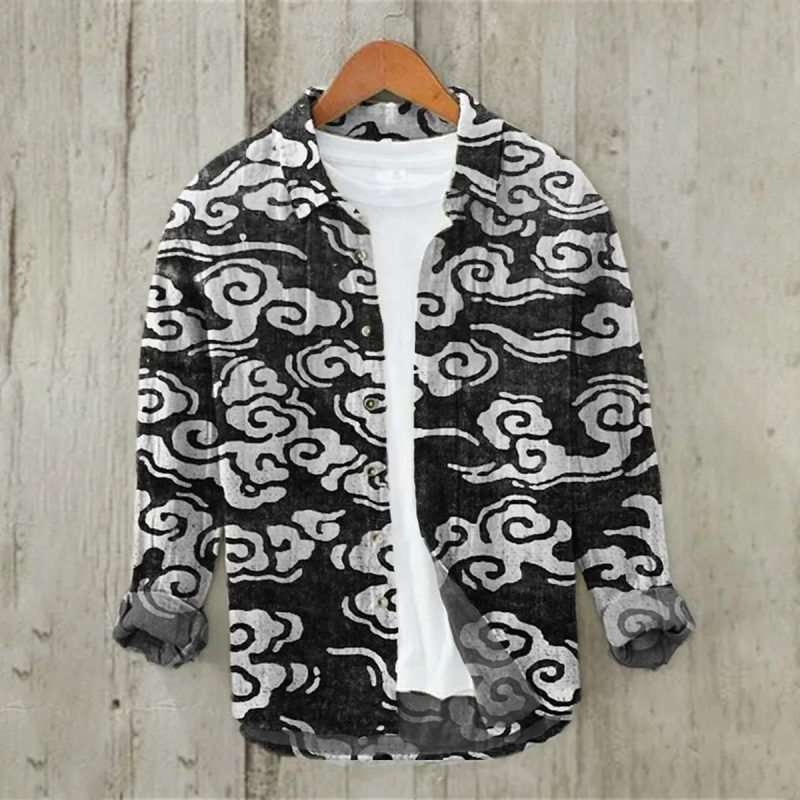 2024 Men's 3D Printed Pattern Lapel Top Casual Loose Retro Long Sleeved Shirt New Fashion Design Harajuku men's Shirt S-5XL - Image 11