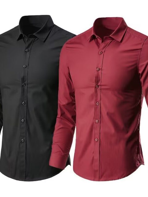 Men's Elastic Spring And Autumn New long Sleeve Shirt Anti-wrinkle Free ironing Business Comfort Fashion Breathable Slim