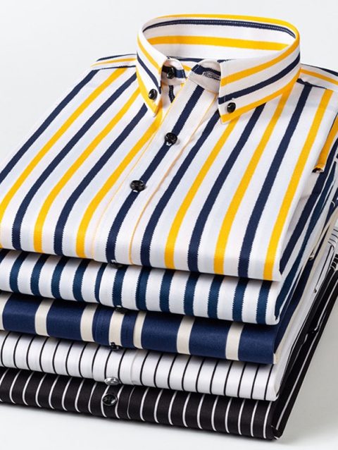 Men's Business Casual Long Sleeve shirt Classic striped social dress shirt Wear free, wrinkle-resistant and easy to care for