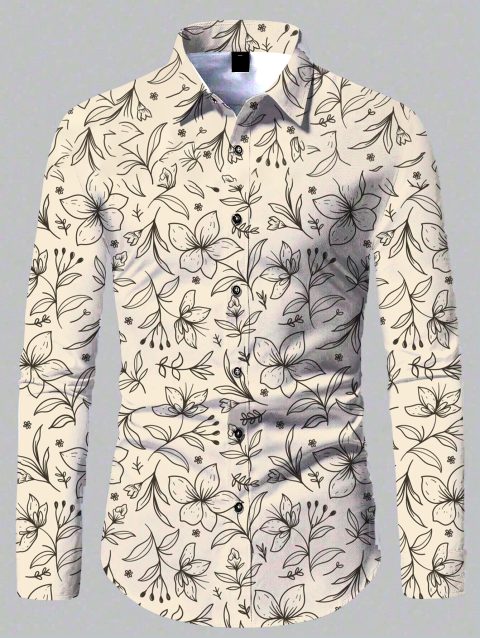 2024 New Outdoor Fashion Comfortable 3d Printed Floral Pattern Shirt Beach Sun Casual Slim Fit Mens Shirt Long Sleeve Shirt