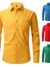 All Around Stretch Men's Shirt Business Casual Long-sleeved Shirt's Professional Formal Anti-wrinkle Solid Color Men's Clothing
