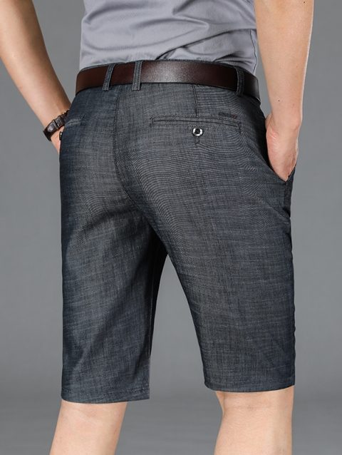 Classic Summer Men's Business Denim Shorts Lyocell Fabric Straight-fit Stretch Short Jeans Male Brand High Quality Black Blue