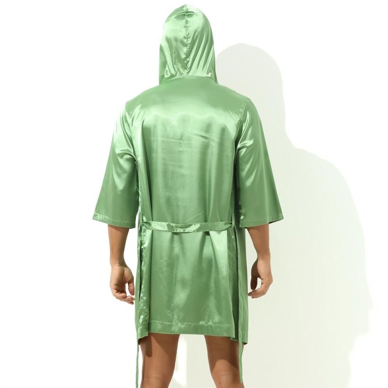 Sexy Sleepwear Men Robes Bathrobes Soft Silky Short Sleeve Nightgown Mens Homewear Dressing Gown Male Pajamas (No shorts) - Image 6