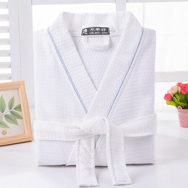 100% Cotton Waffle Bathrobe Men Women Sleepwear Couple Spring Summer Long Bride Bathrobe Sleep Lounge Robe Kimono Nightwear Gown - Image 2