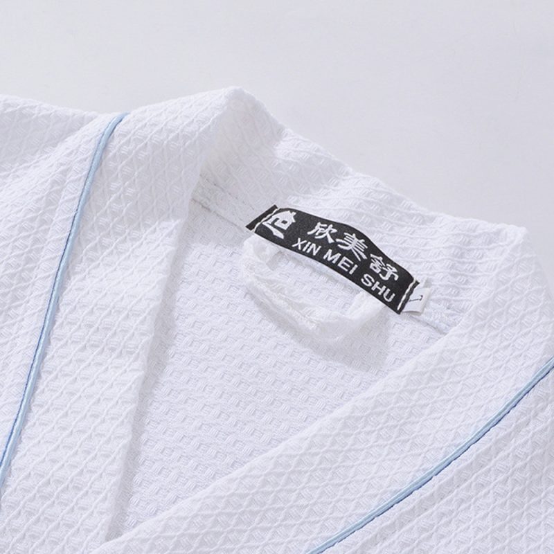 100% Cotton Waffle Bathrobe Men Women Sleepwear Couple Spring Summer Long Bride Bathrobe Sleep Lounge Robe Kimono Nightwear Gown - Image 4