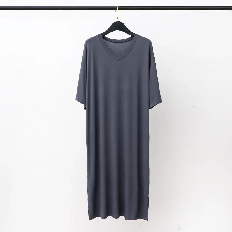 Modal Pajamas Home Clothes Men's Short-sleeved V-neck Mid-length One-piece Nightgown Loose Large Size Mens Cotton Bathrobe - Image 3