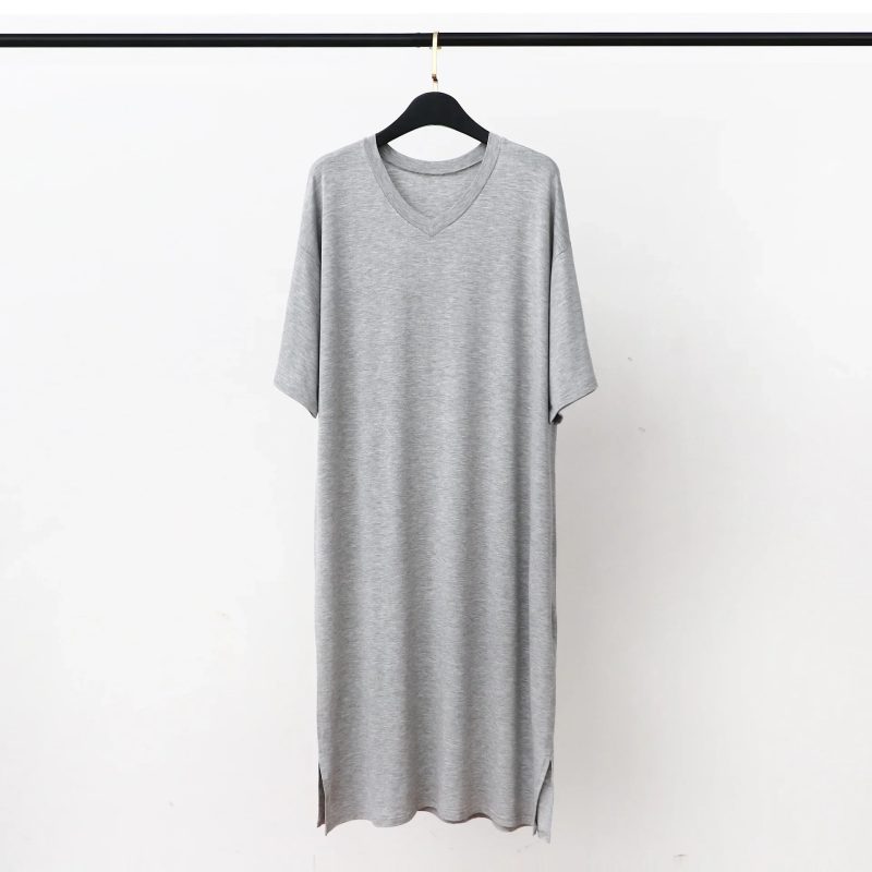 Modal Pajamas Home Clothes Men's Short-sleeved V-neck Mid-length One-piece Nightgown Loose Large Size Mens Cotton Bathrobe - Image 4