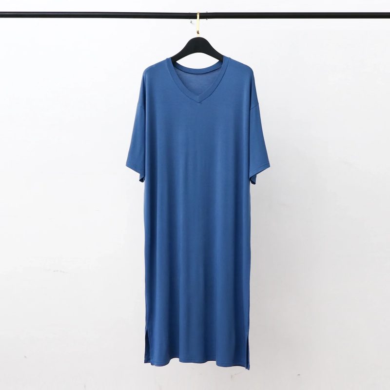 Modal Pajamas Home Clothes Men's Short-sleeved V-neck Mid-length One-piece Nightgown Loose Large Size Mens Cotton Bathrobe - Image 5