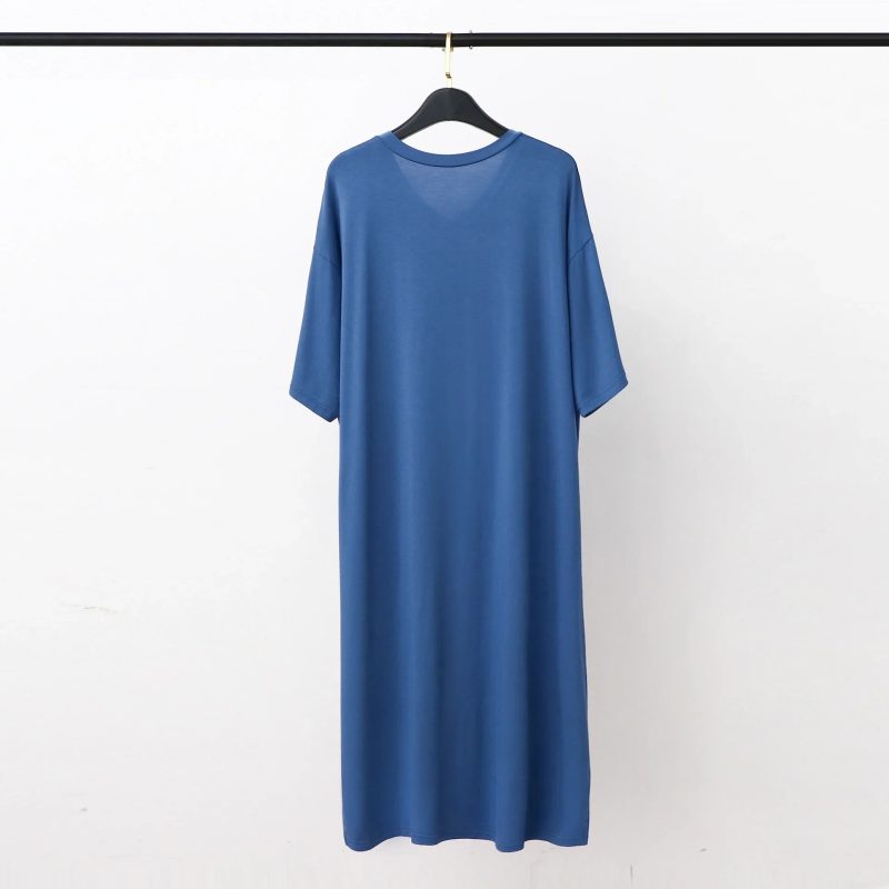 Modal Pajamas Home Clothes Men's Short-sleeved V-neck Mid-length One-piece Nightgown Loose Large Size Mens Cotton Bathrobe - Image 6