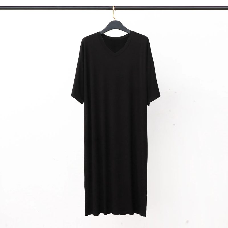 Modal Pajamas Home Clothes Men's Short-sleeved V-neck Mid-length One-piece Nightgown Loose Large Size Mens Cotton Bathrobe - Image 8