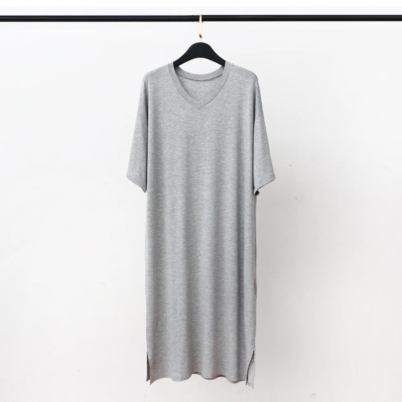 Modal Pajamas Home Clothes Men's Short-sleeved V-neck Mid-length One-piece Nightgown Loose Large Size Mens Cotton Bathrobe - Image 11
