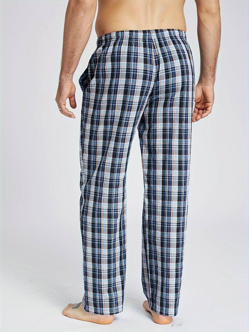 3pcs Men's Pajama Bottoms Spring/Summer Cotton Thin Plaid Sleep & Lounge Pants with Pockets and Elastic Waistband - Image 2