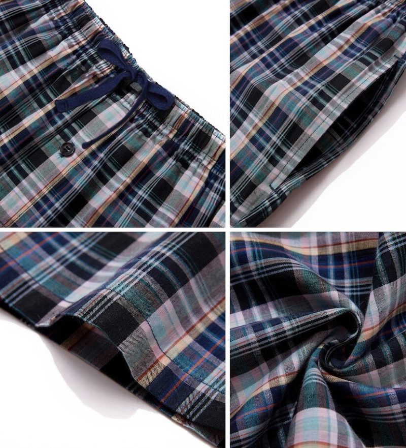 3pcs Men's Pajama Bottoms Spring/Summer Cotton Thin Plaid Sleep & Lounge Pants with Pockets and Elastic Waistband - Image 5