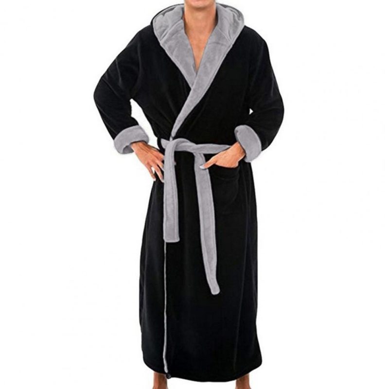 Plush Bathrobe Luxurious Men's Hooded Bathrobe with Adjustable Belt Ultra Soft Absorbent Male Robe with Pockets Plush for Men - Image 4