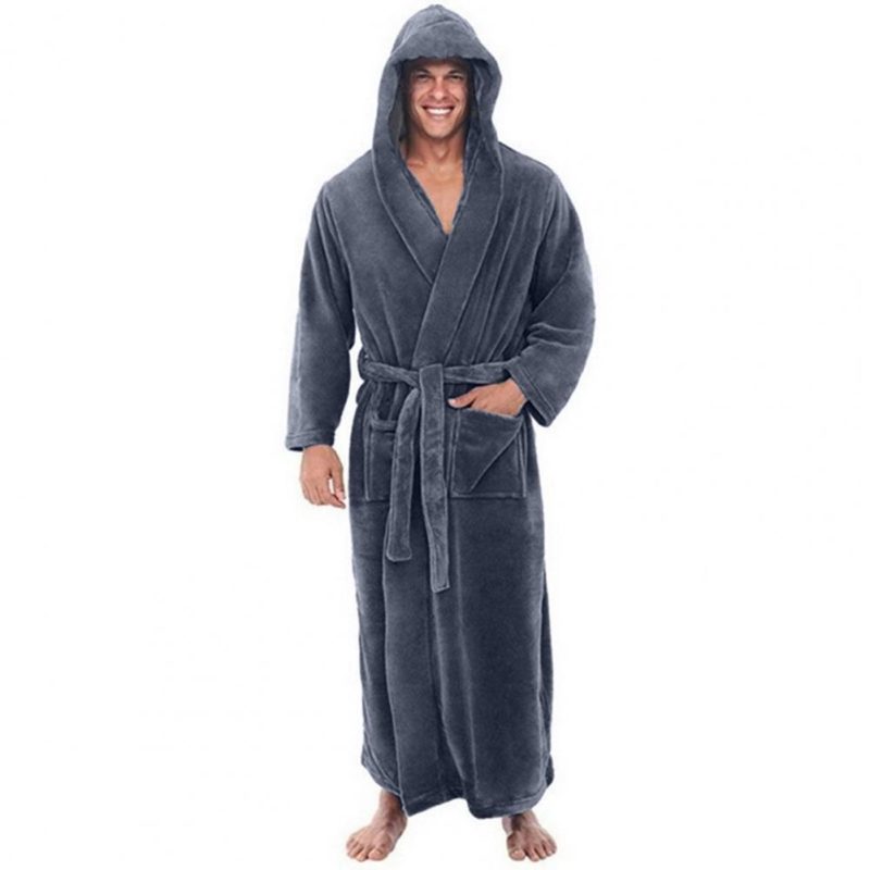 Plush Bathrobe Luxurious Men's Hooded Bathrobe with Adjustable Belt Ultra Soft Absorbent Male Robe with Pockets Plush for Men - Image 7