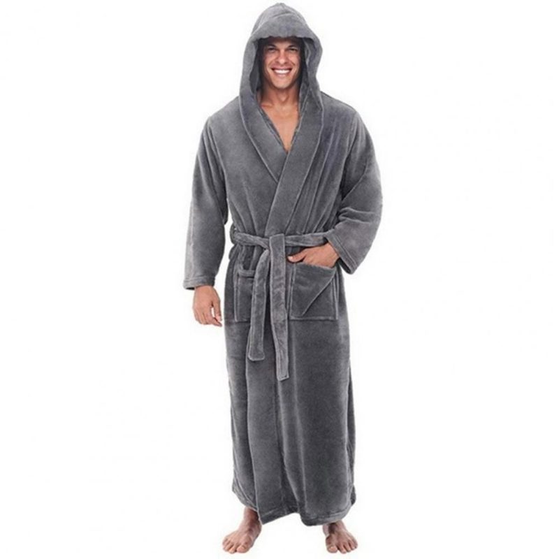 Plush Bathrobe Luxurious Men's Hooded Bathrobe with Adjustable Belt Ultra Soft Absorbent Male Robe with Pockets Plush for Men - Image 8