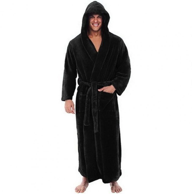 Plush Bathrobe Luxurious Men's Hooded Bathrobe with Adjustable Belt Ultra Soft Absorbent Male Robe with Pockets Plush for Men - Image 9