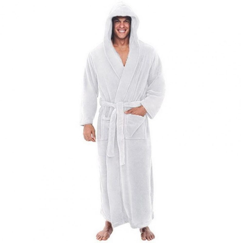 Plush Bathrobe Luxurious Men's Hooded Bathrobe with Adjustable Belt Ultra Soft Absorbent Male Robe with Pockets Plush for Men - Image 10