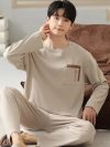 High Quality Pure Cotton Pajamas Suit Men Autumn Winter Long-sleeved Korean Version Sleepwear Male Cartoon Loose Loungewear Gent