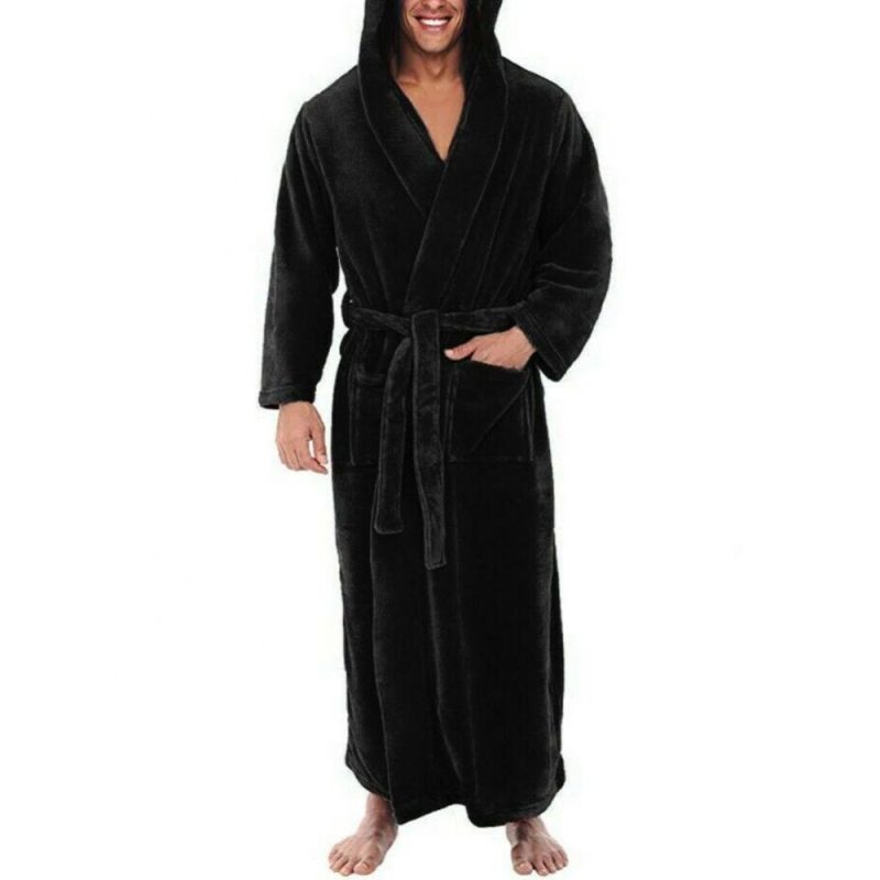 5XL Oversize Men Bath Robe Winter Long Flannel Bathrobe Fleece Kimono Night Cozy Sleepwear Male Home Clothes Gown Sleepwear - Image 3