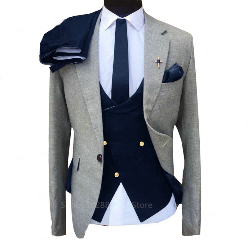 Burgundy Lapel Ivory Men Business Suit Groom Groomsman Wedding Party Special Occasions Male Tuxedo Jacket Pants Vest 3 Piece Set - Image 6