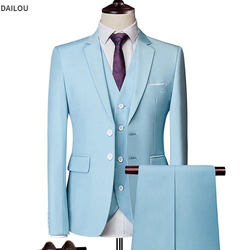 Wedding Suits For Men Elegant Blazers Outfit Set 3 Pieces Jackets Vest Pants Full 2024 Luxury Fashion Classic Business Formal